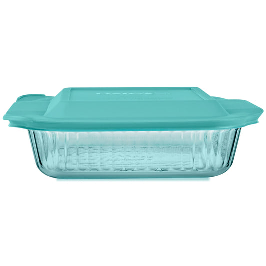 Pyrex® Sculpted Tinted Glass 8" Square Baking Dish with Lid, Aqua