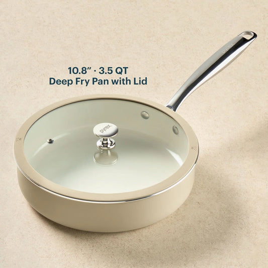 Pyrex® Ceramic Cookware 10.8-in/3.5qt Deep Fry Pan with Lid