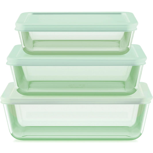 Pyrex® Simply Store® Tinted 6-piece Rectangle Storage Set with Plastic Lids, Green