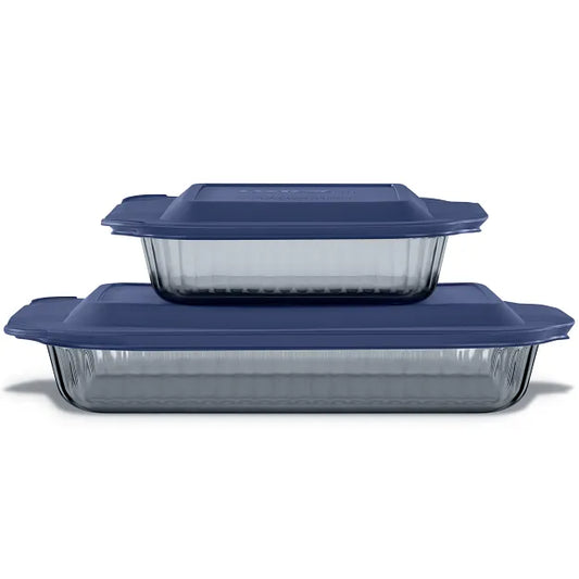 Pyrex® Colors Sculpted Tinted 4-piece Baking Set with Plastic Lids, Smoke